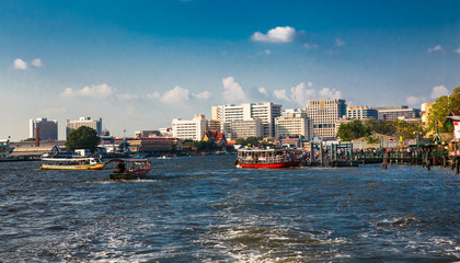 Boat taxi view from  Jaopraya river in Bangkok city, Thailand