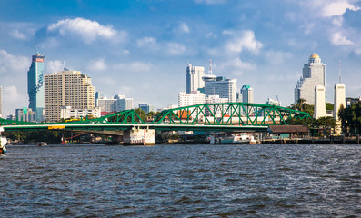 Business district cityscape from Jaopraya river in Bangkok