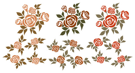 Set of roses. Vector set of isolated bouquets of roses and design elements.