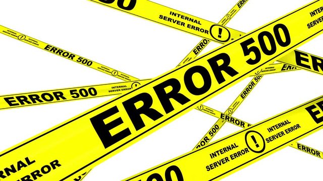 ERROR 500. Yellow warning tapes with inscription "ERROR 500" (Internal server error). Footage video
