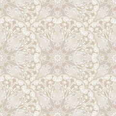 Vector seamless pattern silver mandalas. Traditional Eastern pattern of circular graphic elements.