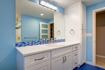 Gorgeous bathroom with blue walls