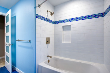 Gorgeous bathroom with blue walls