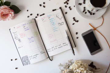 Closeup of opened diary book