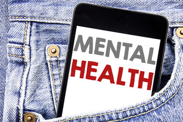 Writing text showing Mental Health. Business concept for Anxiety Illness Disorder written on...