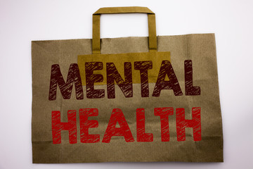 Word, writing Mental Health. Business concept for Anxiety Illness Disorder Written on shopping bag,...