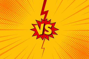Versus VS letters fight backgrounds in flat comics style design with halftone, lightning. Vector