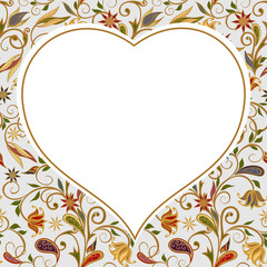 Vector template with abstract vintage pattern with decorative flowers, leaves and Paisley pattern in Oriental style.