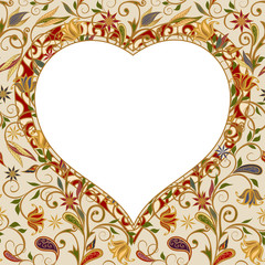 Vector template with abstract vintage pattern with decorative flowers, leaves and Paisley pattern in Oriental style.