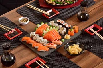 Gordijnen Japanese food table © marcelokrelling