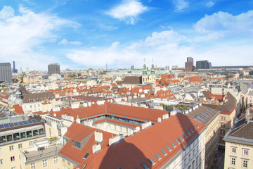 Fototapeta na wymiar View of the city from the observation deck of St. Stephen's Cathedral in Vienna, Austria
