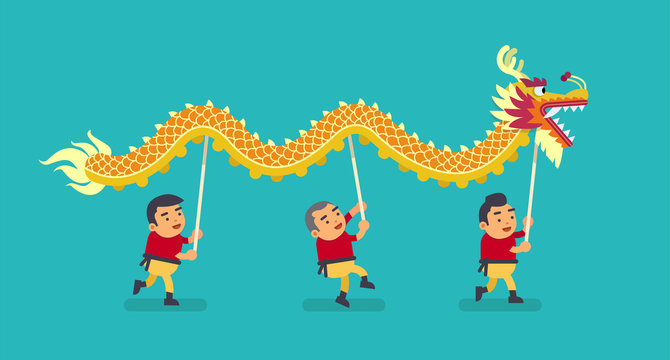 The Chinese Dragon Dance. Vector illustration