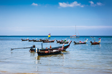 Fototapeta premium Fishing boats at Patong beachin Phuket, Thailand.