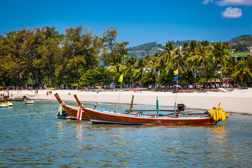 Fototapeta na wymiar Fishing boats at Patong beachin Phuket, Thailand.
