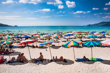 Tourists at Patong beach in Phuket, Thailand.