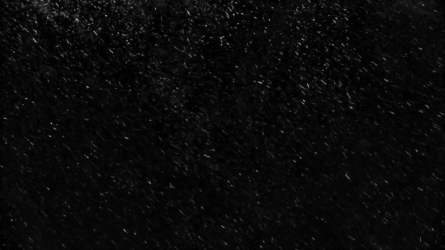 Falling down real snowflakes from left to right, fast snow, shot on black background, matte, wide angle, seamlessly looped animation, isolated, perfect for digital composition, post-production