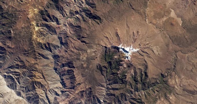 Very high-altitude overflight aerial of Cotahuasi Canyon in southern Peru. Clip loops and is reversible. Elements of this image furnished by USGS/NASA Landsat