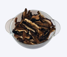 Dried mushrooms isolated on white background