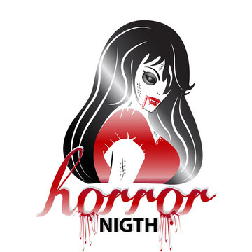 Halloween horror young woman vampire logo