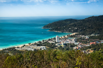 Fototapeta premium Panoramic view of the town of Patong on Phuket Thailand