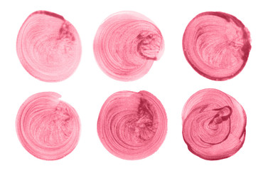 Fototapeta premium Watercolor circles collection pink colors. Stains set isolated on white background. Design elements