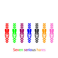 Seven serious hares, vector pointers. Rabbit, bunny, hare of icon on map, pointer.