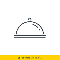 Food Cover Cloche Plate Icon / Vector - In Line / Stroke Design