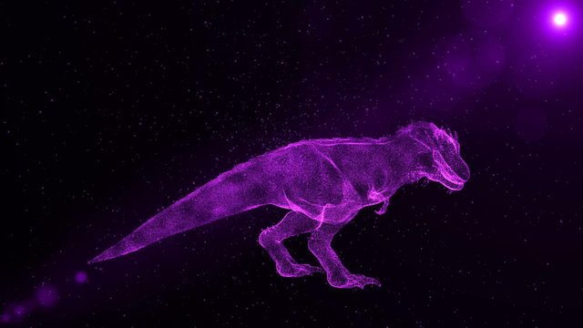 Tyrannosaurus Rex, prehistoric extinct dinosaur roaring, abstract 3D animation