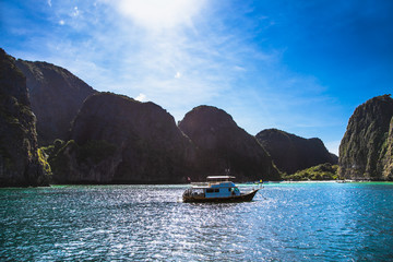 Obraz na płótnie Canvas Boats at Maya beach in Ko Phi Phi island, Thailand.