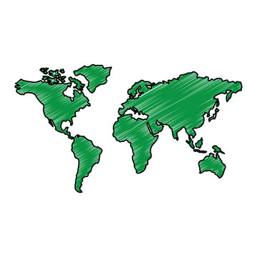 map of the world with countries continent vector illustration drawing green image