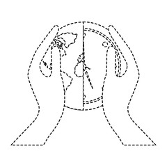 hands holding clock world map protection concept vector illustration sticker design image