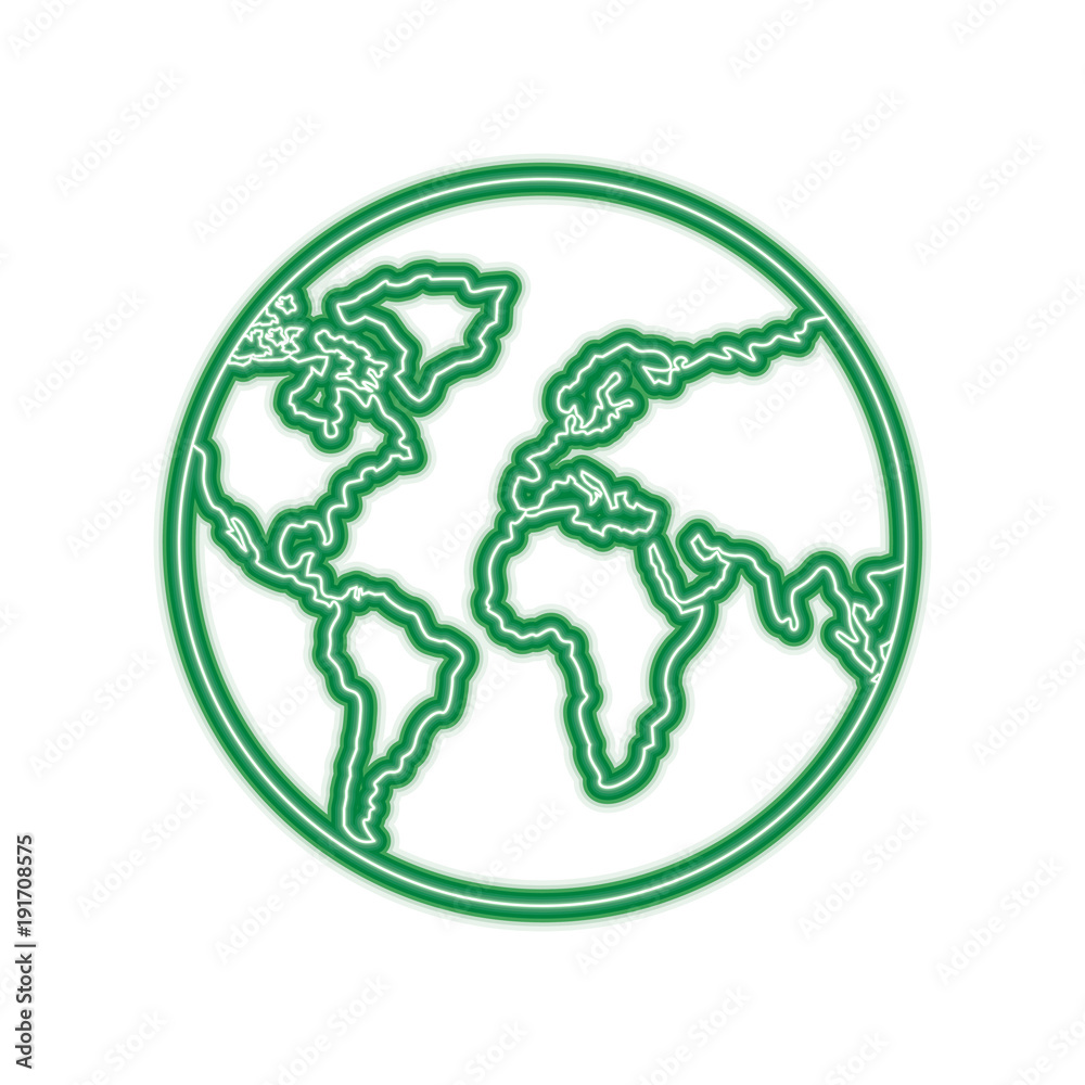 Poster earth planet world globe map icon vector illustration green line design