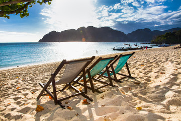 Beautiful sunset at Long beach at Phi Phi Don Island,  Thailand.