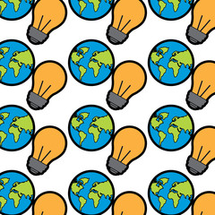 earth planet map and light bulb conservation wallpaper image vector illustration