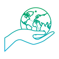 earth globe clock in hand safety concept vector illustration blue and green line degrade color