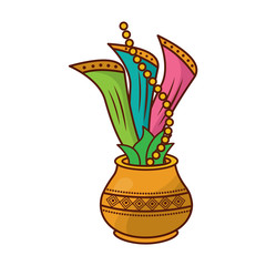 hindu pot with cloth leaves decoration culture vector illustration