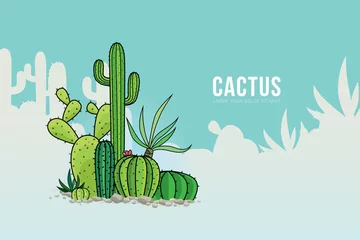 Foto op Canvas Vector of cactus plants pattern background. © Manovector