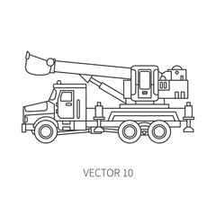 Line flat vector icon construction machinery truck excavator. Industrial style. Corporate cargo delivery. Commercial transportation. Building. Business. Engineering. Diesel. Illustration for design.