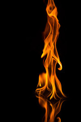fire flames with reflection on black