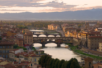 Fototapeta na wymiar Warm September twilight over Florence, Italy