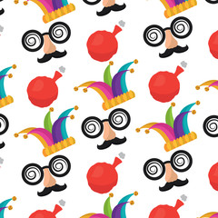 april fools mask jester hat and whoopee cushion background vector illustration