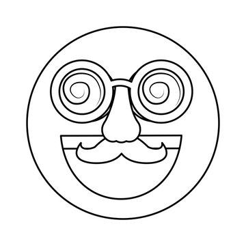 fake smile emoticon with mustache and silly glasses vector illustration outline image