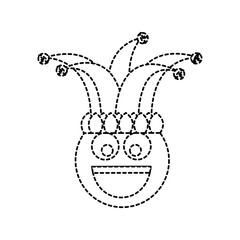 happy emoticon smile jester hat funny vector illustration dotted line design