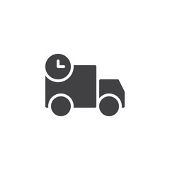 Express delivery service icon vector, filled flat sign, solid pictogram isolated on white. Shipping truck with clock symbol, logo illustration.