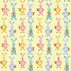 vector seamless children`s pattern background rabbits with carrots