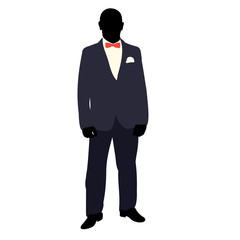 silhouette man in a suit stands on a white background