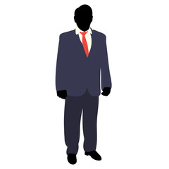 vector, isolated silhouette man in a suit stands on a white background