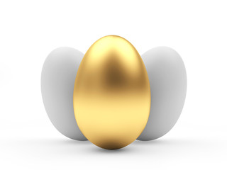 White  and golden Easter eggs isolated on a white background. 3D illustration