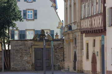 historical city schwaebisch gmuend catholic church details ornaments and roof