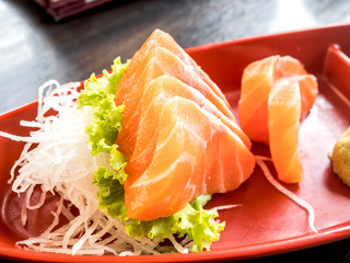 Salmon raw sashimi  with wasabi. Japanese food